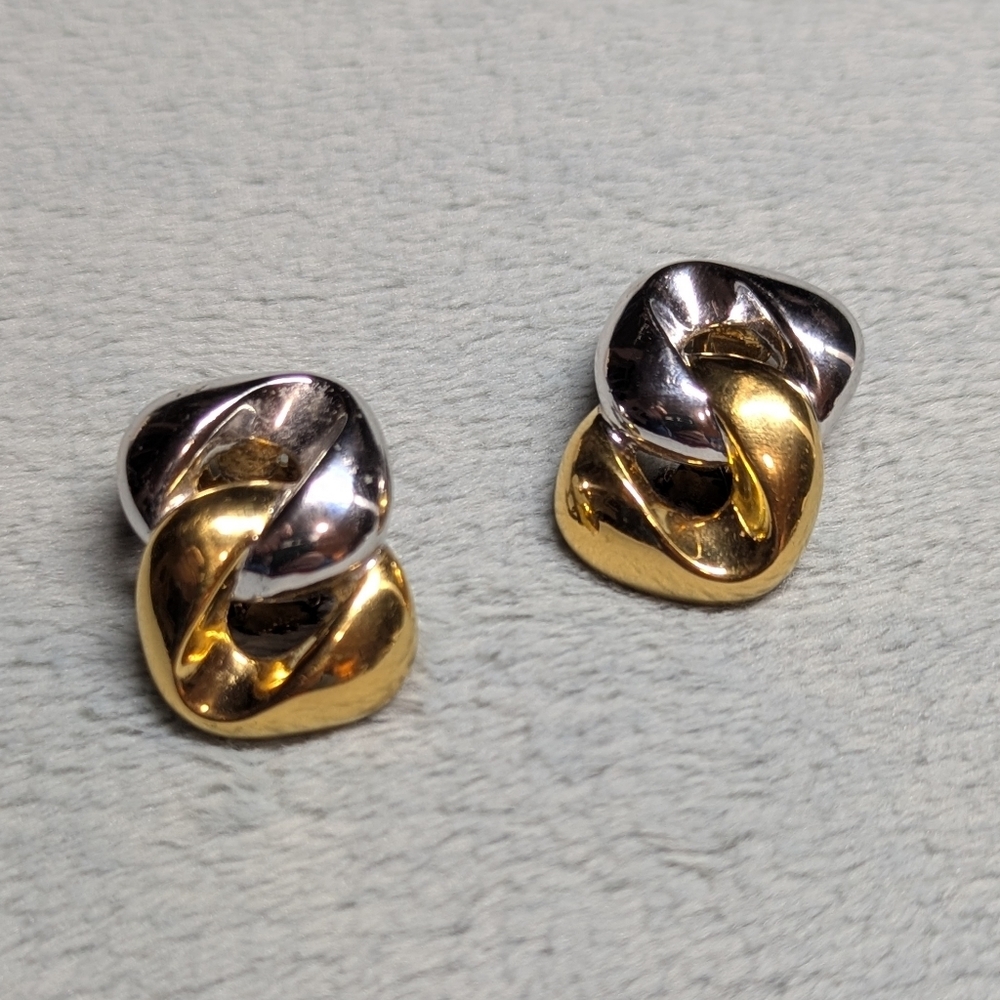 Vintage Gold & Silvertone Twisted Clip Earrings - Picture 2 of 7
